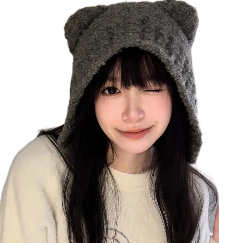 

Новинка, милая Вязаная Шапка-бини с ушками, Осень-зима 2022, Женский пуловер с кошачьими ушками и острыми ушками, женская шапка, головные уборы