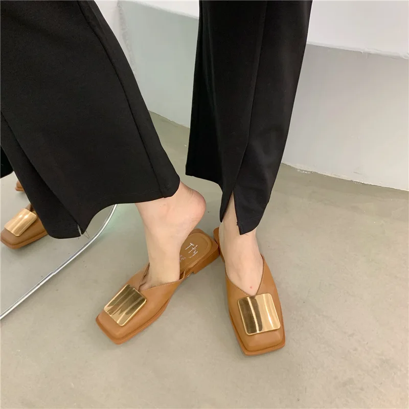 

2cm New Fashion Slippers Low Heels Female Square Toe Slides Outside Beach Women Shoes 39 40