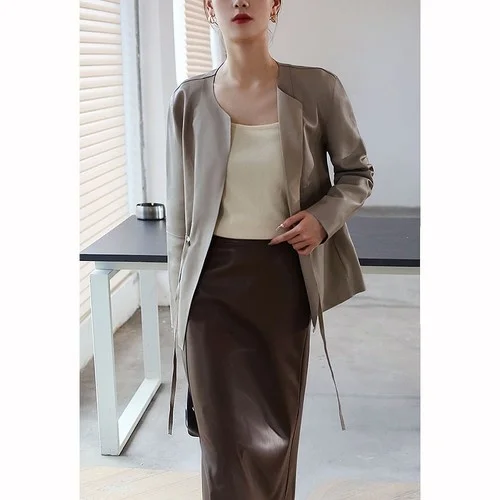 

Clothes Genuine Women Sheepskin s Ladies Korean Fashion Belt Coat Female Leather Jacket Jaqueta Feminina Lq
