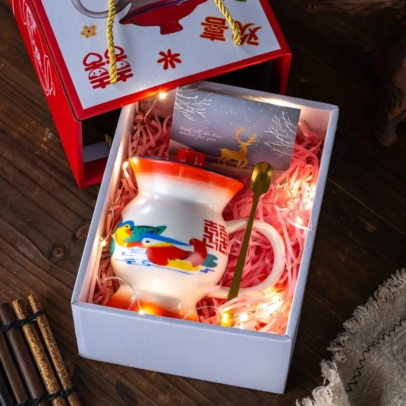 1Pcs Spittoon Cup Nostalgic Chamber Pot Ceramic Water Cup Household Mug Birthday Wedding Companion Hand Gift