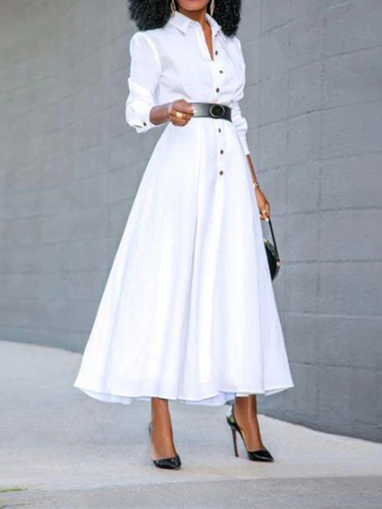 

2023 VONDA Autumn Long Dress Women Long Sleeve Party Robe Casual Split Shirt Vestido Buttons Vintage Street Solid Loose Sundress