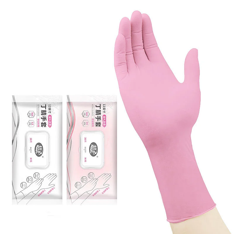 

30PCS Nitrile Disposable Cleaning Gloves 12 Inch Thick Extended Durable Rubber Household Gloves Pink Kitchen Dishwashing Gloves