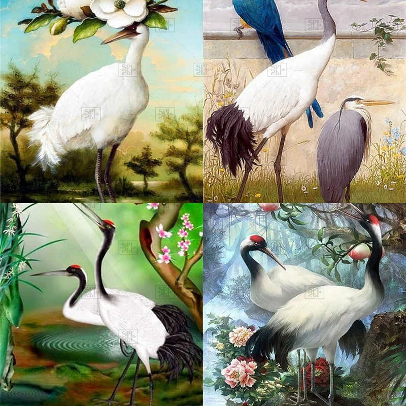 

Red Crowned Crane Animal Full Square and Round Diamond Painting Cross Stitch 5D Diy Art Diamond Poster Mosaic Home Decoration