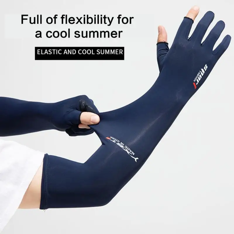 

Summer Ice Silk Sleeves Arm Guard Sleeves Driving Riding Non-slip Fishing Sleeves Half-finger Safety Gloves Sunscreen Gloves New