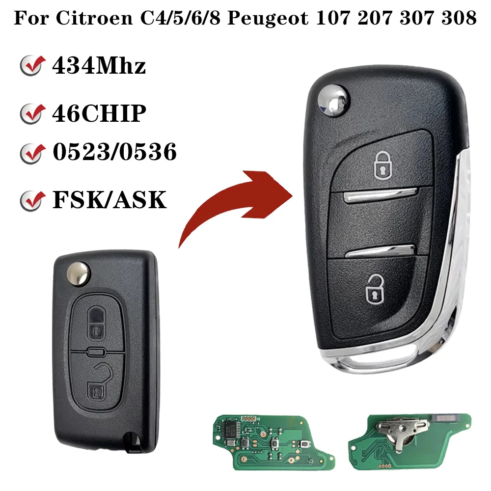For Citroen C2 C3 C4 C5 C6 Xsara Berlingo Peugeot 207 307 308 407 607 807 2 Btn Modified Flip Remote Car Key ASK FSK