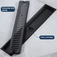 1pc 20-100cm Black Drain 304 Stainless Steel Side Outlet Shower Drain Stainless Steel Bathroom Floor Drainage Linear Waste Cover