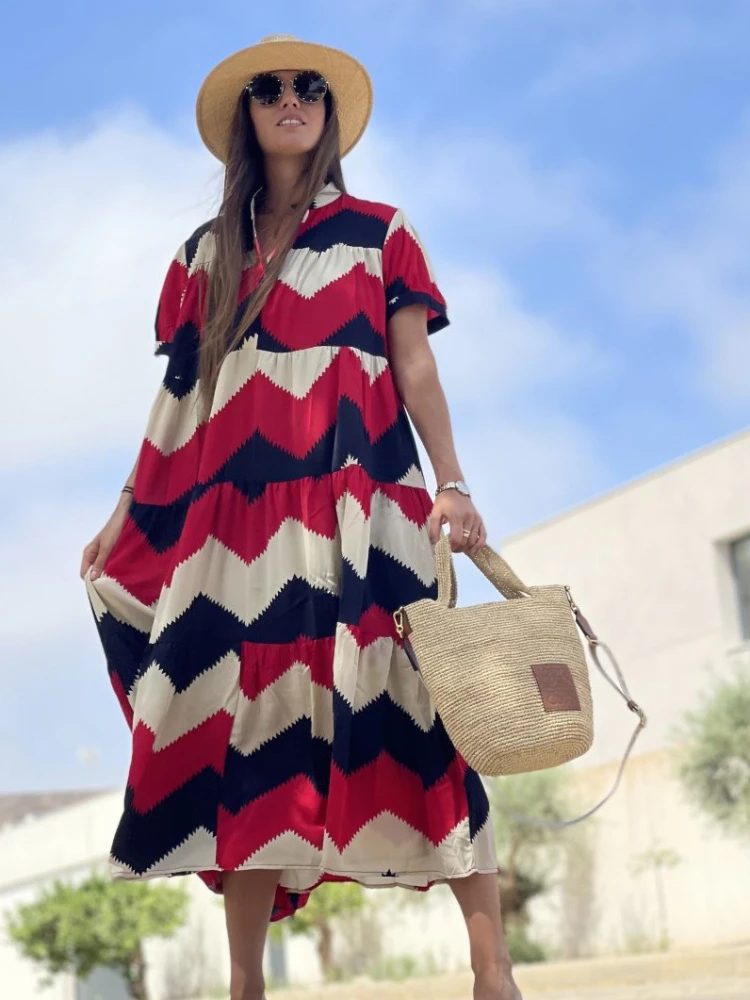 

Dresses for Women 2023 Summer Print Dress Fashion Oversized Loose Short Sleeve Long Dress Elegant and Pretty Women's Dresses
