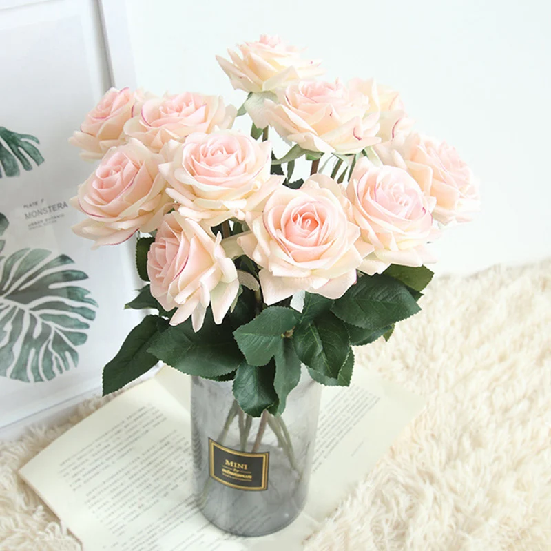 Декоративные розы искусственные цветы шелковые цветочный букет для свадьбы дома
