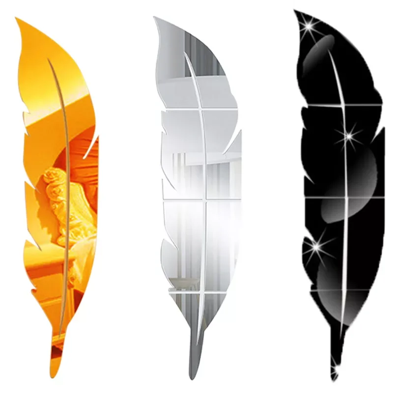 

3D DIY Feather Background Mirror Wall Stickers Decal Art Vinyl Home Room Decor Acrylic Sticker Mural Wall Decoration