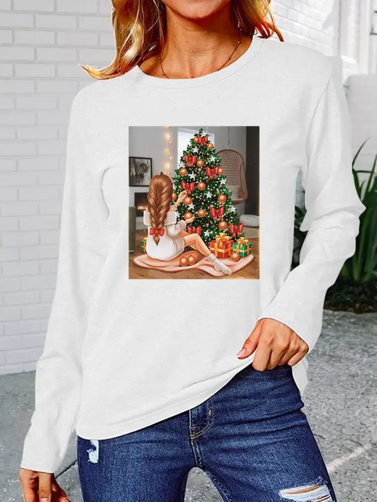 

Lovely Cartoon Happy Festival Clothing Women Merry Christmas Pullovers Fashion Printing Female Casual O-neck Graphic Sweatshirts
