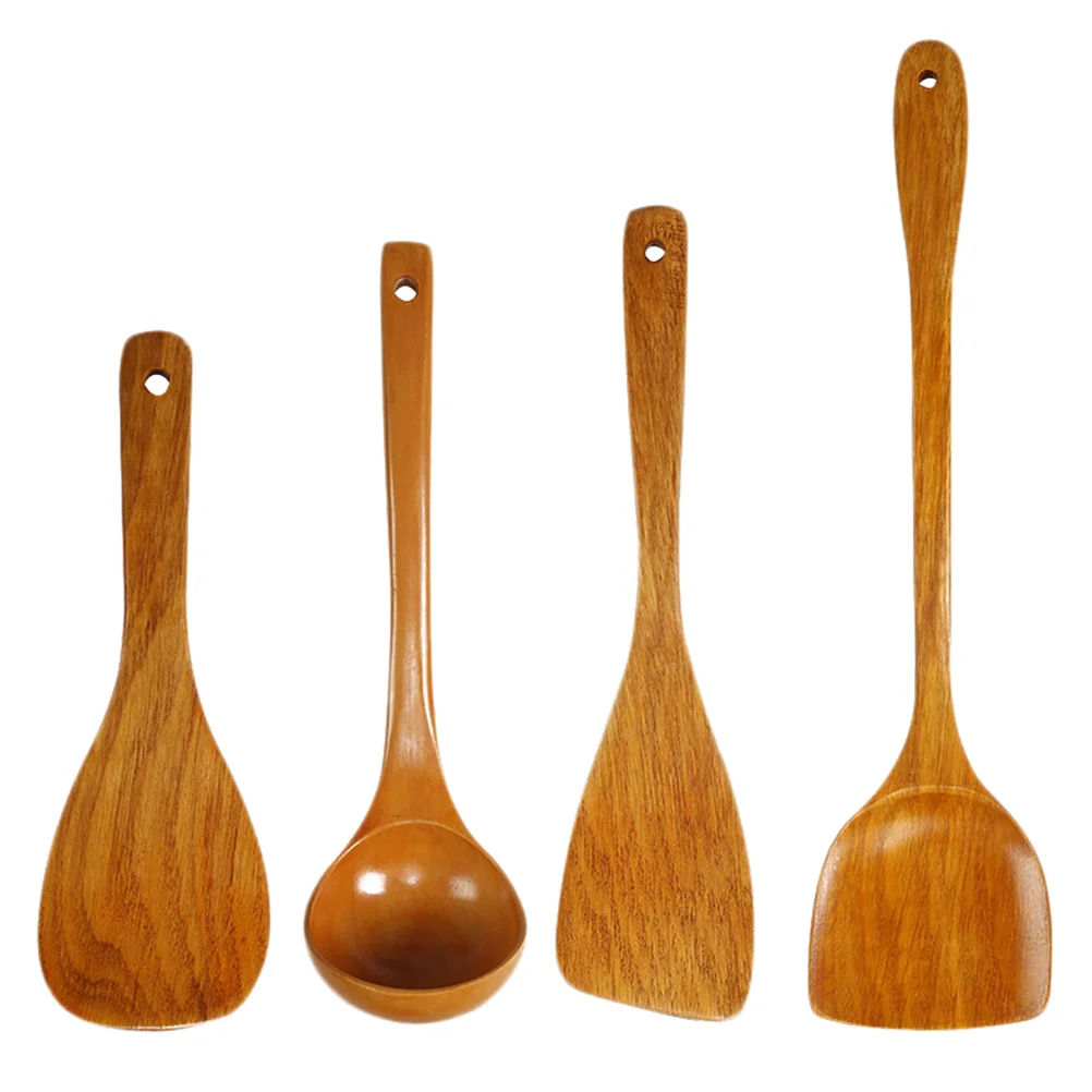 

4pcs Wooden Spatula Set Non Cooking Turner Flipper Soup Spoon Frying Kitchen Utensils Set for Home