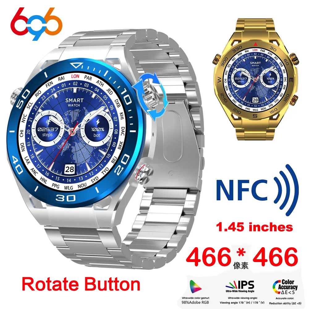 

Men 1.45" Business Blue Tooth Call NFC Sports Smart Watch Heart Rate Wireless Charge Smartwatch Music Waterproof WATCH Ultimate