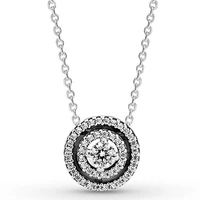 authentic 925 sterling silver sparkling double halo with crystal necklace for women bead charm diy pandora jewelry