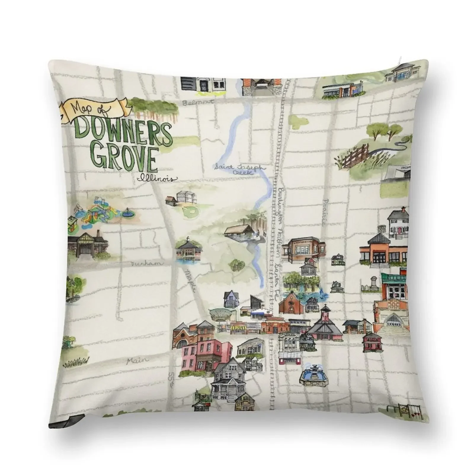 Downers Grove Иллюстрированная карта Подушка Подушки Эстетические чехлы для диванов