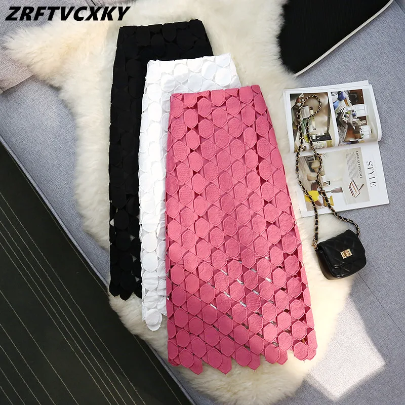 

New Fashion Hollow-Out Skirt For Women High Waist Loose Solid Minimalist Irregular Hem Midi Skirts Female Sexy Summer Clothes