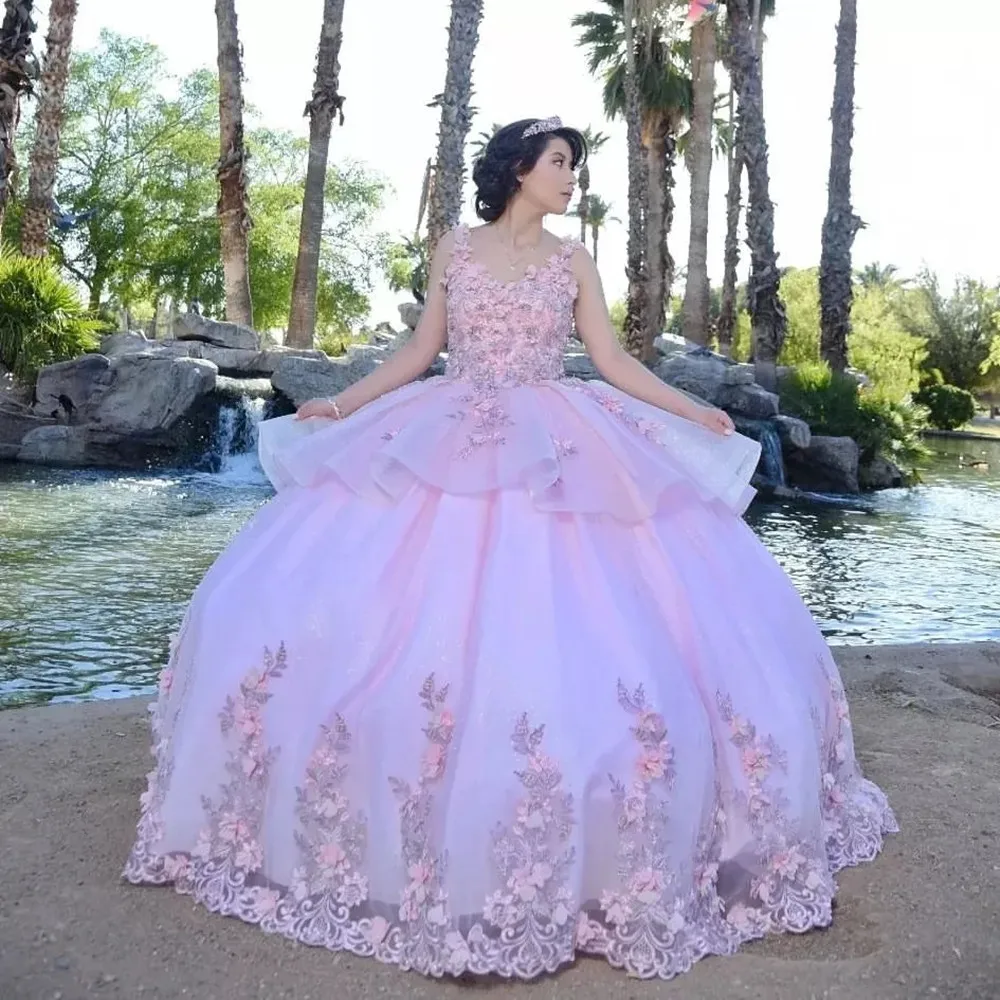 New Pink Quinceanera Dress For Mexico 16 Girl Appliques Beading Princess Ball Gown Birthday Prom Dresses Vestidos De 15 Años