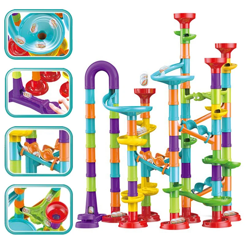

Marble Run Race Track Building Blocks DIY Assembly Bricks Plastic Funnel Slide 3D Maze Ball Roll Educational Toy for Children