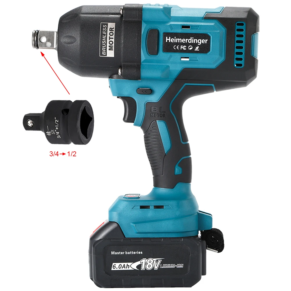 

18V Lithium Battery Powered True 1300N.m 3/4 Inch Brushless Cordless Impact Wrench For Truck, Lay Rails and Power Towers