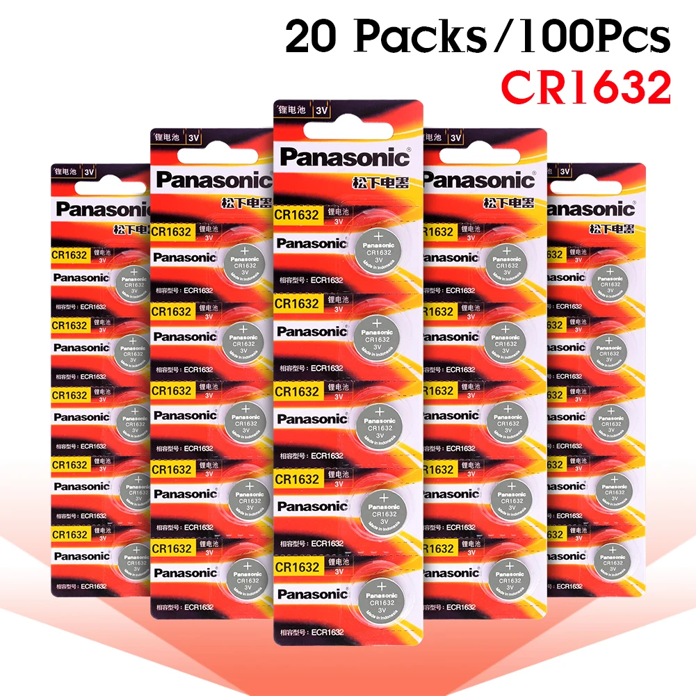 

PANASONIC 100pcs 3V Lithium Battery Button Coin Cell CR1632 DL1632 ECR1632 LM1632 KL1632 Disposable Batteries For Remote Toy
