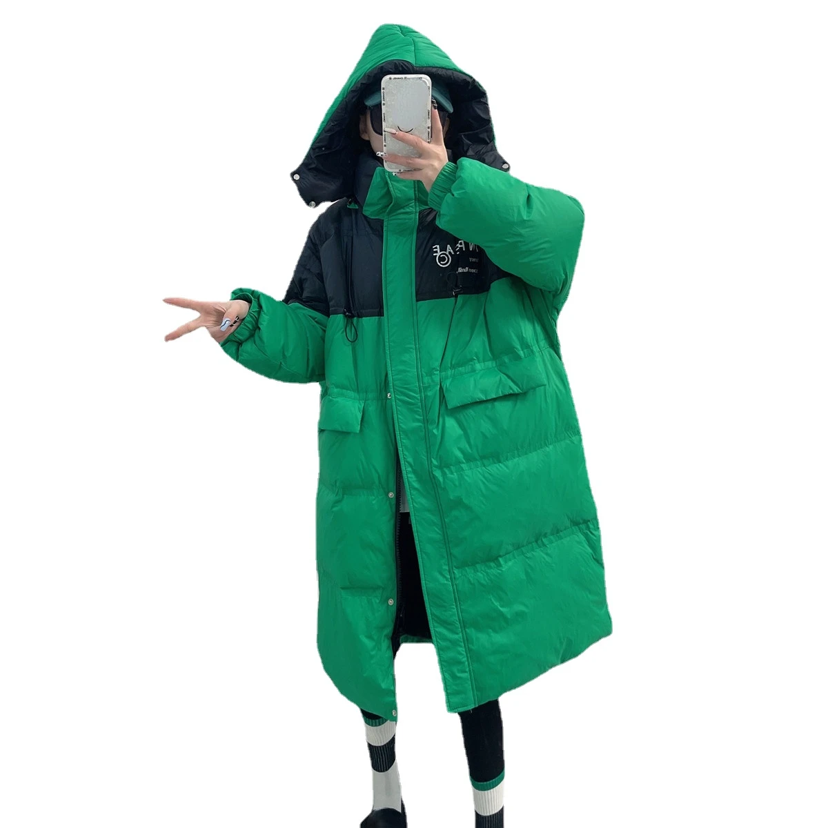 2022 Green New White Duck Down Jacket Straight Loose Women Long Jacket Clothes Women's Winter Mid-Length Solid Color