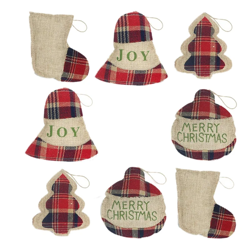 

8 шт., подвесные украшения для новогодней ёлки в клетку