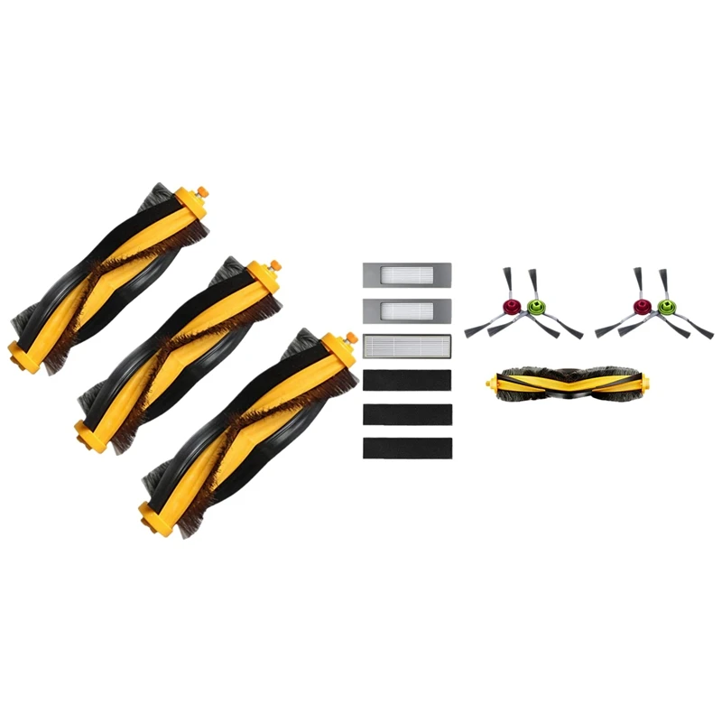 

1 Set Yellow Filter Roller Brush Set & 3 Pcs Yellow + Black Replacement Main Brush For ECOVACS DEEBOT 930