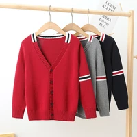 boys girl striped spliced cardigan knit jacket teenage kids spring autumn college style sweaters children tops clothes 3 14 year