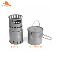 TOAKS Titanium Combo Set POT-1100-BH & STV-11 Camping Equipment 1100ml Pot with Bail Handle and Wood Stove Portable Burner