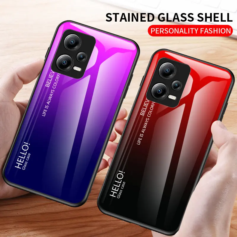 

For Redmi Note 12 5G Case Gradient Tempered Glass Back Cover Hard Case Soft Bumper for Xiaomi Redmi Note 12 5G Hard Protector
