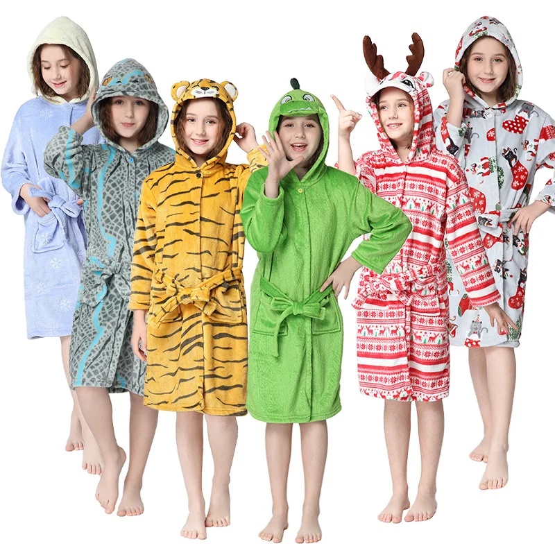

Bathrobe for Kids Warm Fleece Nightgown Boys' and Girls' Robe with Hooded Animal Unicorn Cosplay Pajamas