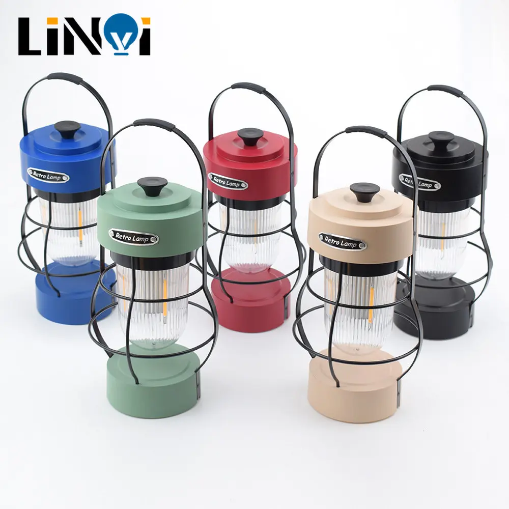 

Retro Portable Camping Lantern Rechargeable Light Hanging Lamp Outdoor Light Household 3 Modes Dimmable Flashlight with USB
