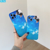 cute cat sky blue silicon shockproof phone back case for iphone 12 13 11 pro max xs max xr x 8 7 plus capa anti fall soft cover
