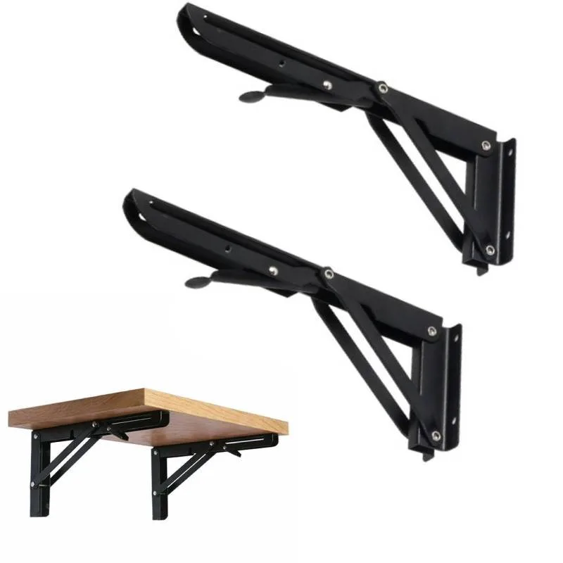

2Pcs Triangle Folding Bracket Black Stainless Steel Collapsible Wall Mounted Shelf For Table Motorhome Space Saving DIY Brackets