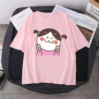 summer hot buy new big head girl print t shirt everyday simple pure cotton round neck short sleeve 14 color neutral harajuku top