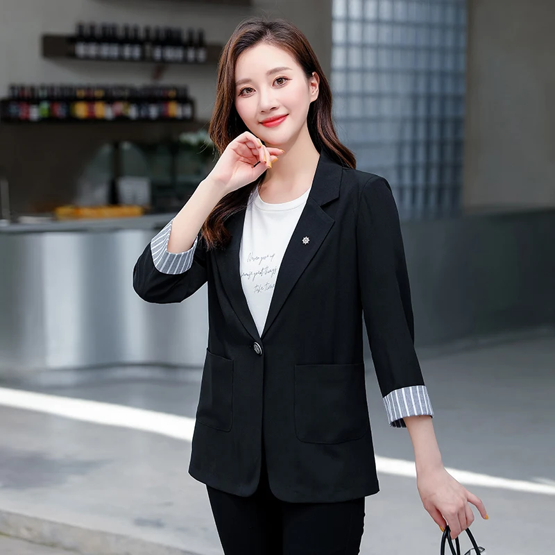 Black Women Blazer 2023 Formal Slim Blazers Lady Office Work  Pockets Jackets Coat Female Korea Casual Short Blazer Femme Top
