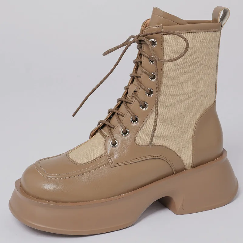 

Dilalula Women Ankle Boots New Popular Thick Heels Genuine Leather Lace-Up Shoes Woman Autumn Winter Platforms Motorcycle Boots