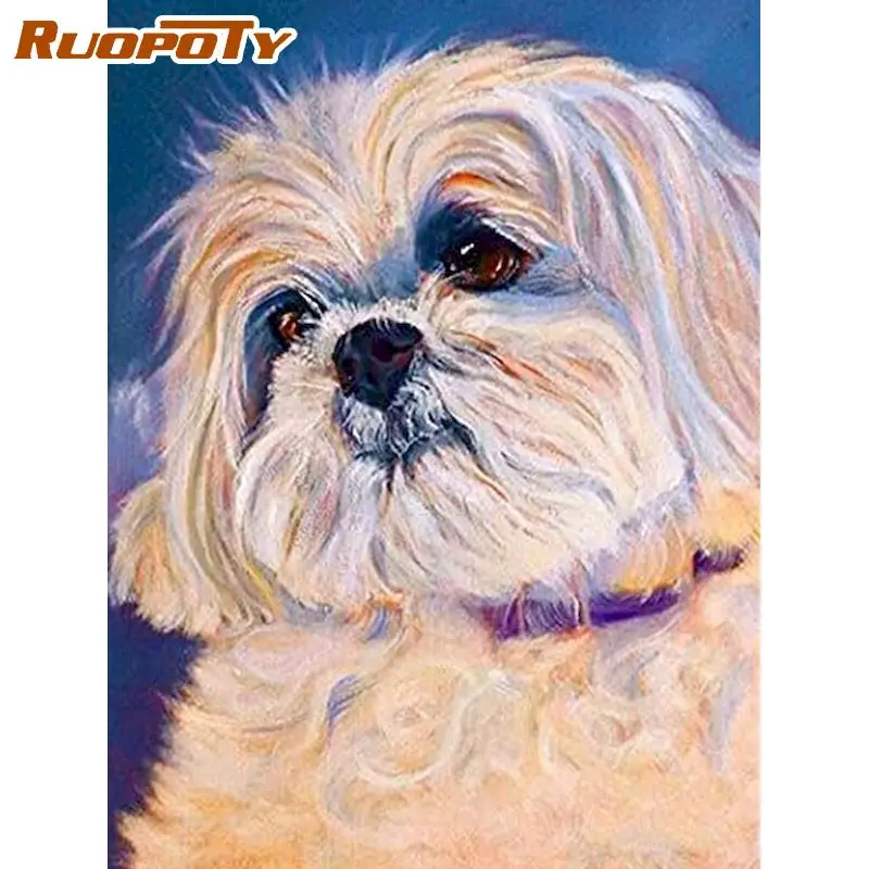 

RUOPOTY Full Drill Diamond Painting Cute Dog Embroidery Diamond Portrait Square Handmade Diamond Gift Artwork