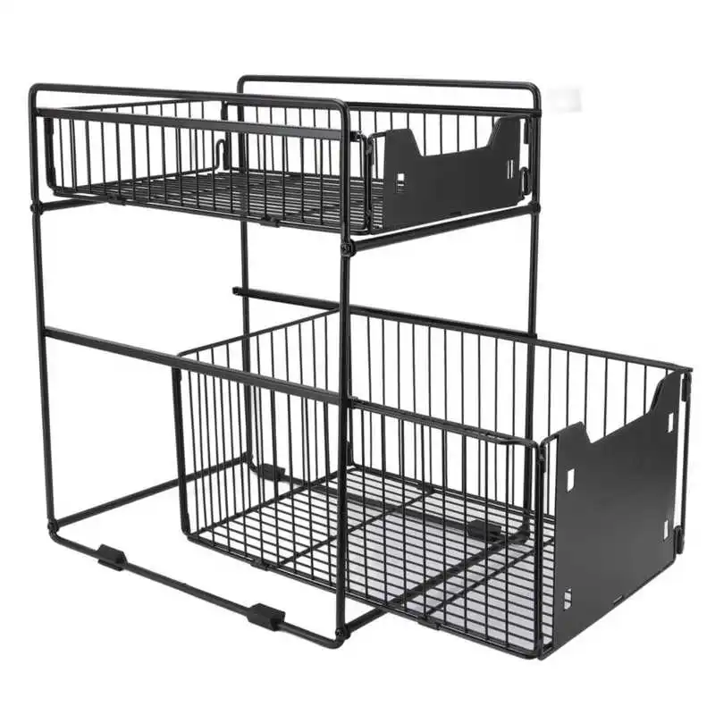 

2 Tier Under Sink Cabinet Organizers Sliding Drawer Detachable Foldable Under Cabinet Storage for Kitchens Bathrooms