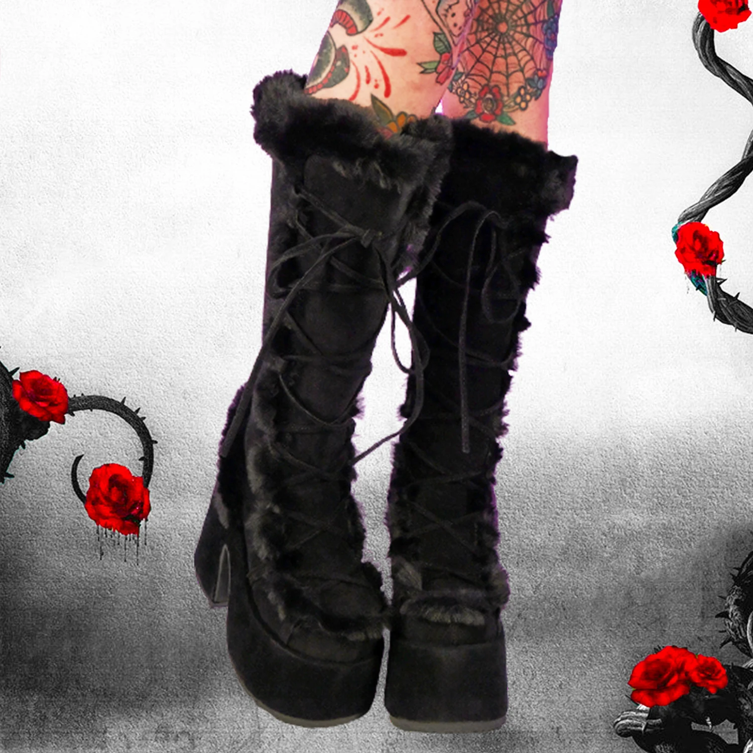GIGIFOX-Botas góticas de piel para mujer, zapatos de tacón grueso alto con plataforma, para Cosplay, talla 43, nuevo diseño de marca, Invierno
