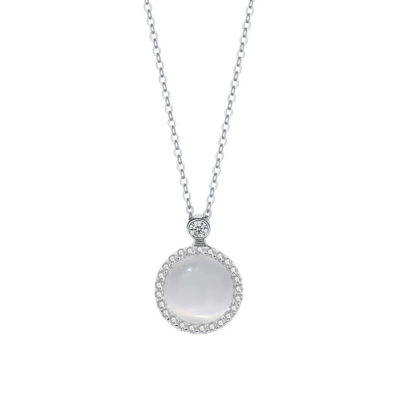 Купи New Women's 925 Sterling Silver Necklace Round Cat's Eye Zircon Rotary Pendant Collar Chain Fashion Jewelry Couple Gift за 1,013 рублей в магазине AliExpress