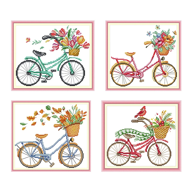 Romantic Bike Series Printed Cross Stitch Kits Pattern 14CT 11CT DIY Count Canvas Fabric Embroidery Set Needlework Sewing Kits