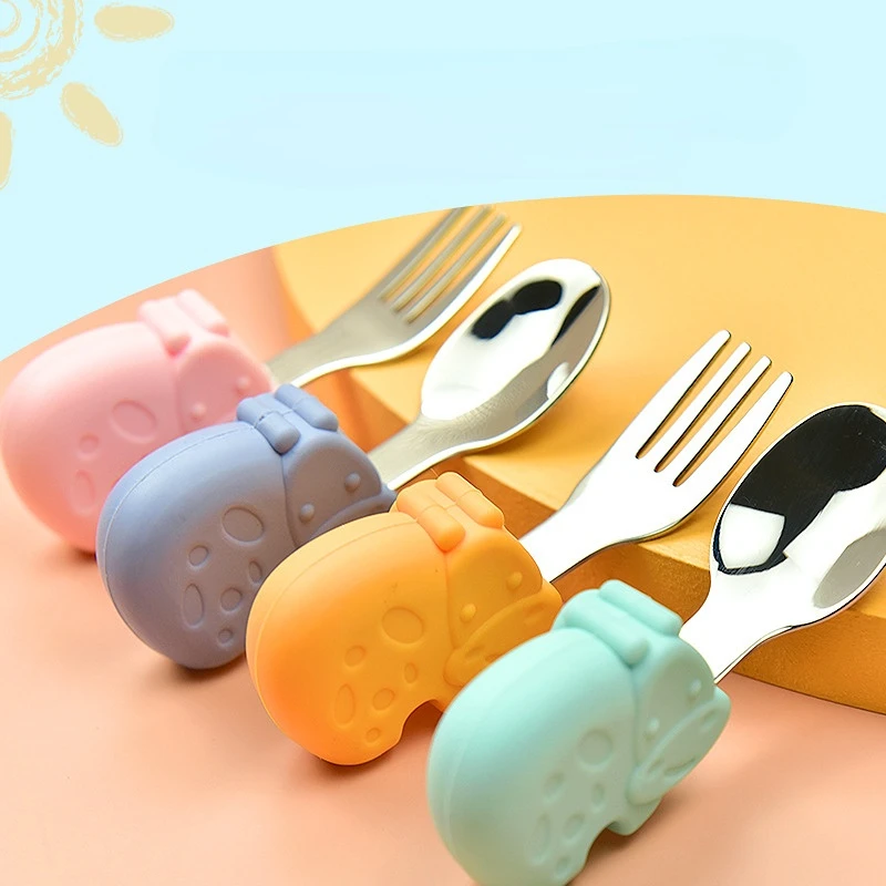 

Baby Gadgets Tableware Set Children Utensil Stainless Steel Toddler Dinnerware Cutlery Cartoon Infant Food Feeding Spoon Fork