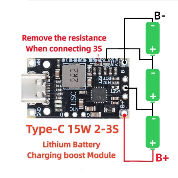 Фото IP2326 Type-C USB 3,7 В литиевая батарея 5 В зарядка 2S 3S повышающий модуль зарядки литиевой батареи поддержка быстрой зарядки QC №1