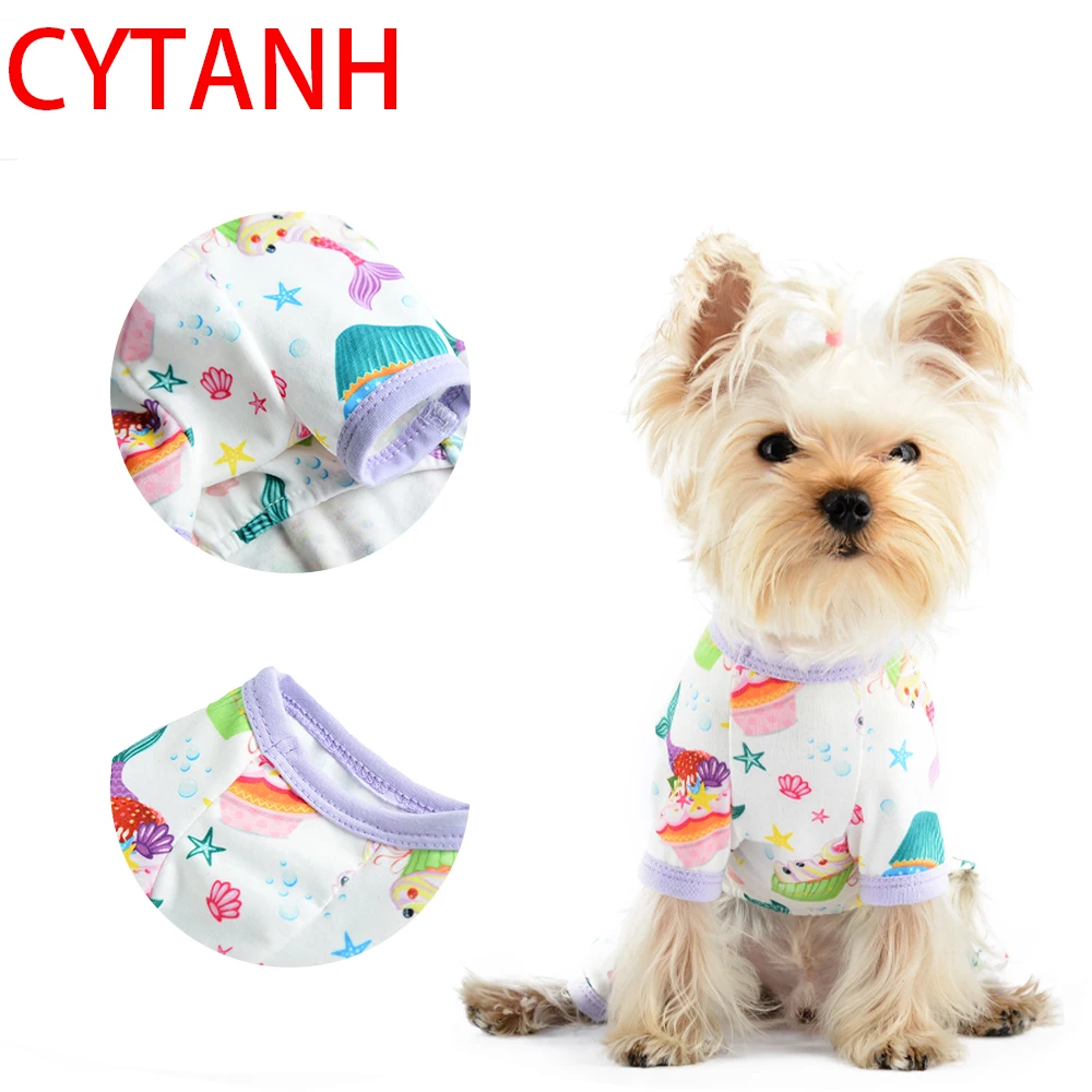 

Spring Summer Pet Dog Clothes Soft Purple Breathable Cuffs Restrained Cup Cake Cute Print Small Medium Large Costume