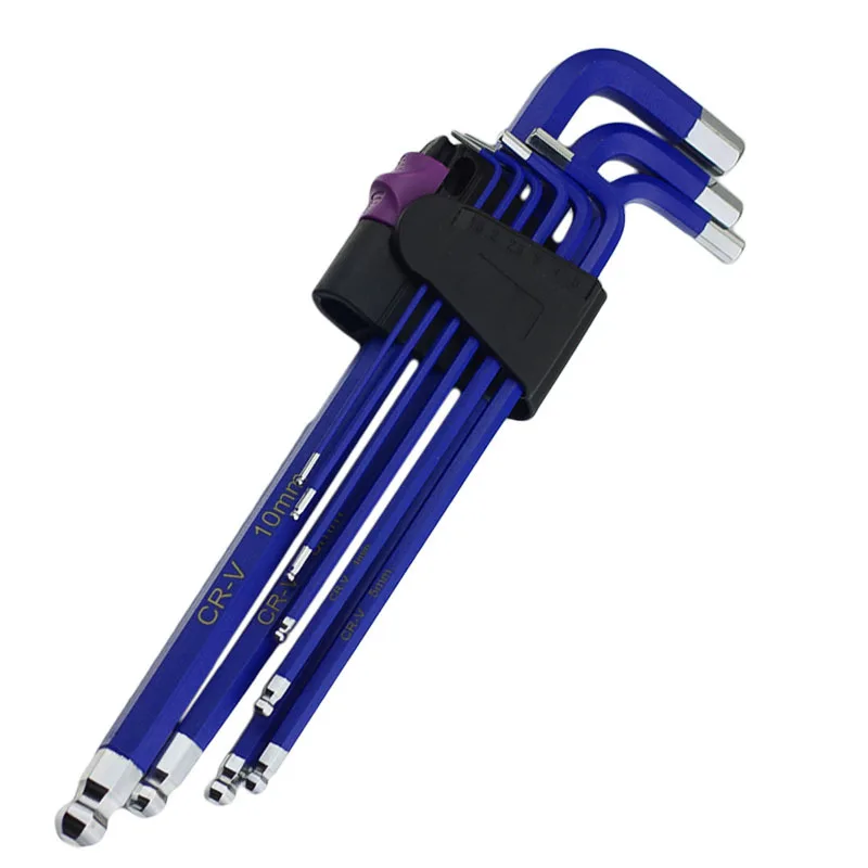

9pcs Set of Sprayed Full Color Hexagonal Wrench Ball Head Type 6 Square Screwdriver Chrome Plated Craft Metric Hand Tools