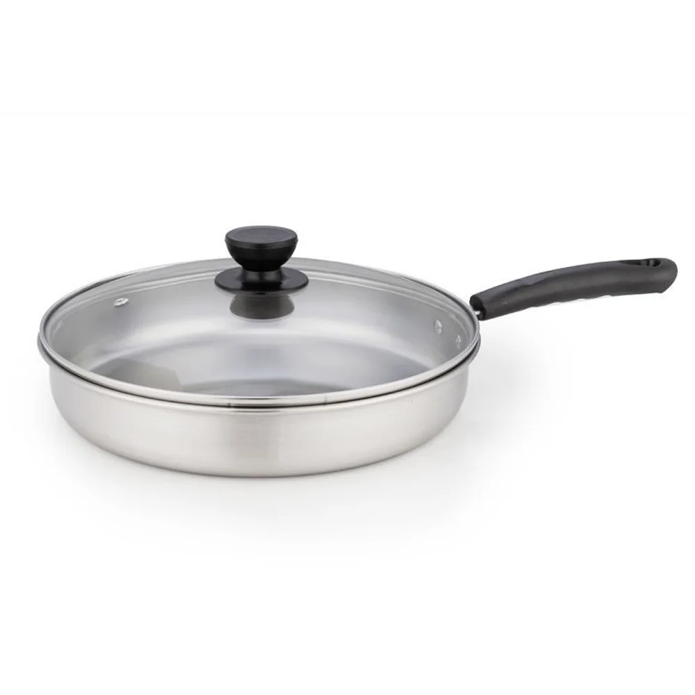 

Frying Pans with Glass Lid Uncoated Skillet Wok Stainless Steel Pan