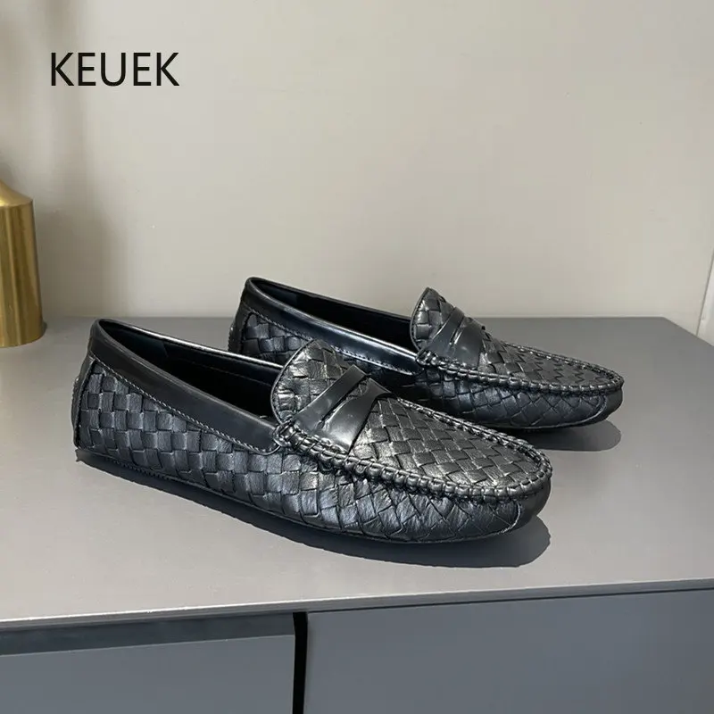 

Hand-woven Loafers Genuine Leather Breathable Men's Driving Shoes Soft Comfortable Flats Zapatos Luxury Designer Shoes 2C