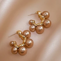 metal inlaid pearl hoop earrings for woman 2022 new luxury elegant korean fashion circle earring wedding party girl jewelry