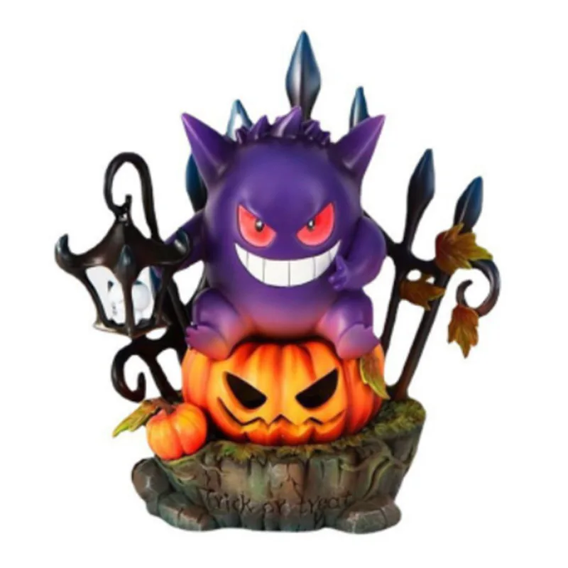 

Pokemon Anime Peripheral Gengar King Halloween Geng Ghost Pumpkin Lantern Moon Shadow Resin Decoration Children Gift Figure Toy