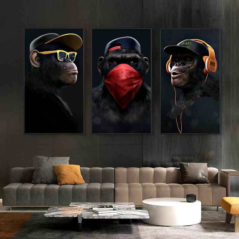 

Glasses Headphones Gorilla Monkey Funny Poster Art Print Modern Canvas Painting Pop Fashion Wall Painting Living Room Home Decor